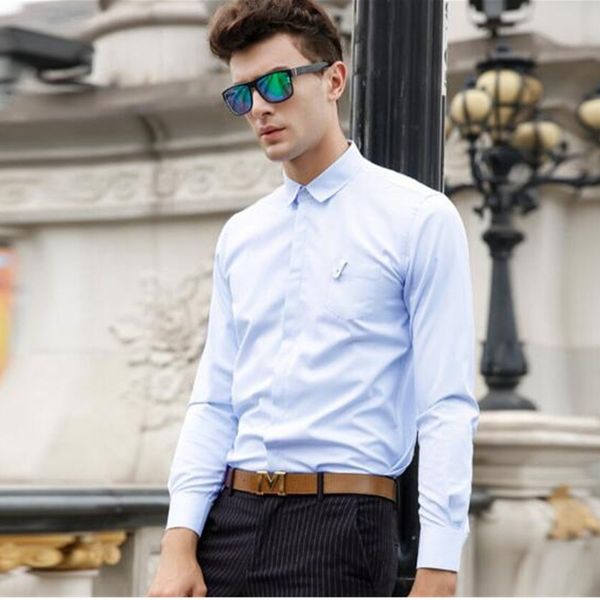 

fashion luxury shirts solid color long sleeve cotton slim fir shirt for men youth business hight quality, White;black