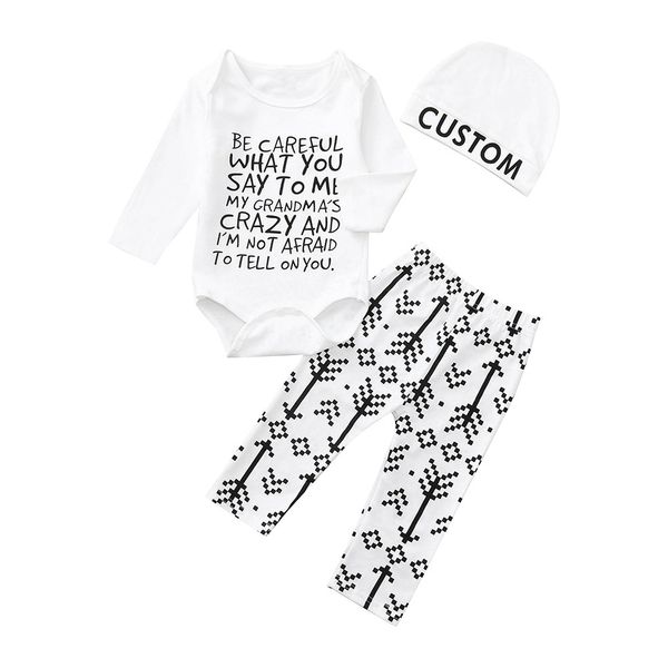 

christmas fashion cute baby clothes outfits for girls boys baby long sleeve letter robes + arrow pants + hat three-piece suit, White