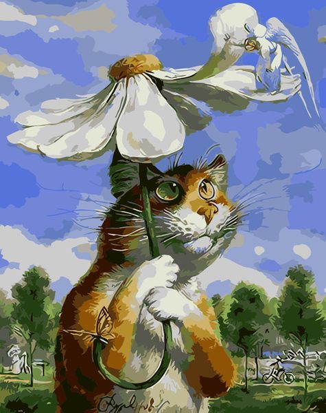 

wholesale-diy oil painting by numbers decorative canvas wall painting calligraphy brush acrylic coloring cats cartoon gift