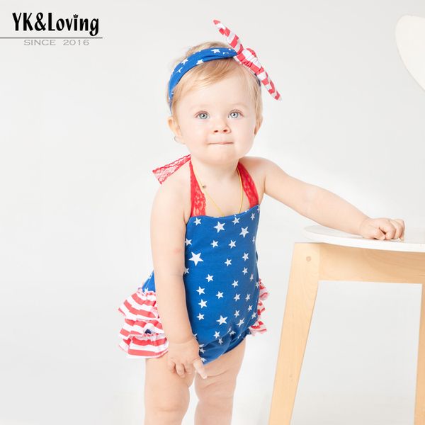 

6designs cute baby girls cothes sets 2pcs suits rompers and headbands independence day 0-2t baby apron belly guard brief sling rompers pants, White