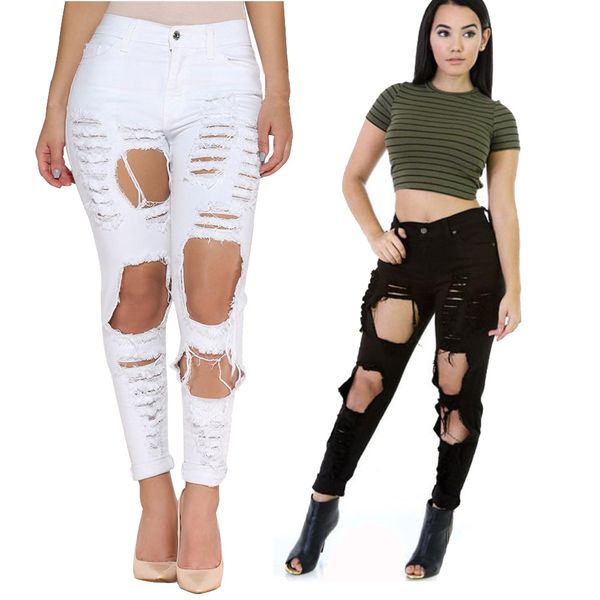 

women jeans high waisted skinny ripped denim pants slim pencil trousers jeans donna mujer, Blue