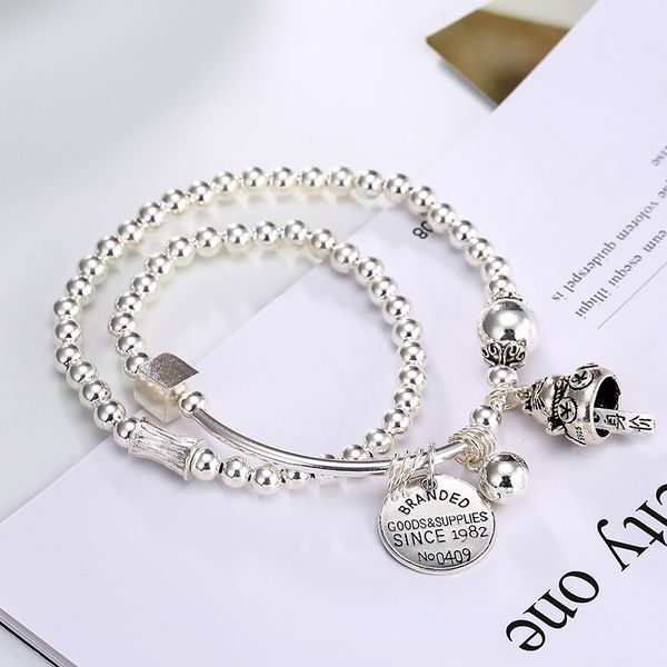 

s925 pure silver beads, silver beads, lucky cat, round card, personality, wild woman, hand chain, hand chain wholesale, Golden;silver