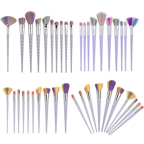 

10pcs makeup brushes set white colorful screw the fan professional powder eyeshadow foundation make up brush kit tools