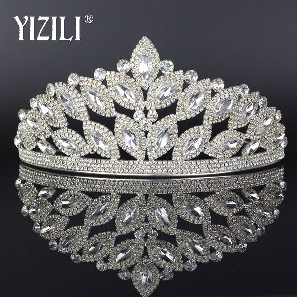 

yizili original princess silver crystal big tiaras and crowns queen women wedding tiara hair accessories bride tiara crown c073, Golden;white