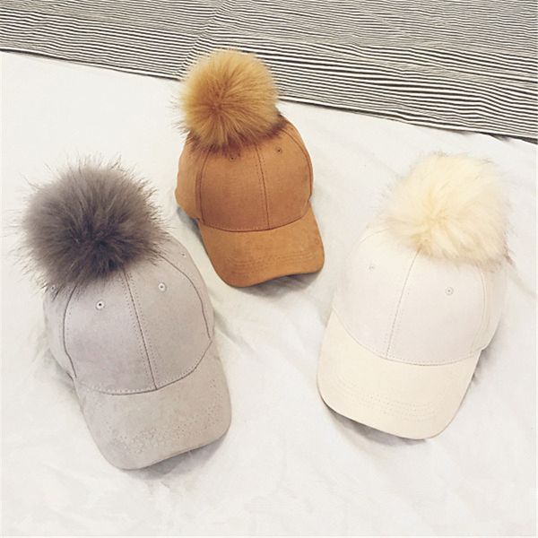 

women faux fur pompom baseball cap ball suede snapback adjustable caps hip hop hat gorros para el sol gorras casquette, Blue;gray