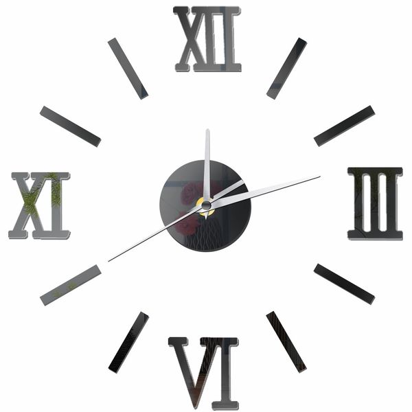 

3d vintage modern design large wall clock diy retro black silver red gold clock quartz decorative mirror crystal acrylic