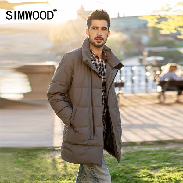 

simwood 2018 winter new 90% grey dock down coats men fashion slim fit jackets men length warm parka 180295, Black