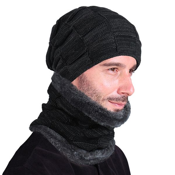 

new active fashion thicken cap hat shawl and men winter two plus set knitted wool autumn cashmere and women [hat + collar] kqtct, White;black