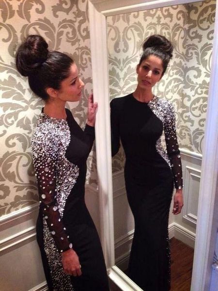 

mermaid black evening party dress long sleeve prom dresses elegant evening formal dresses custom made, Black;red