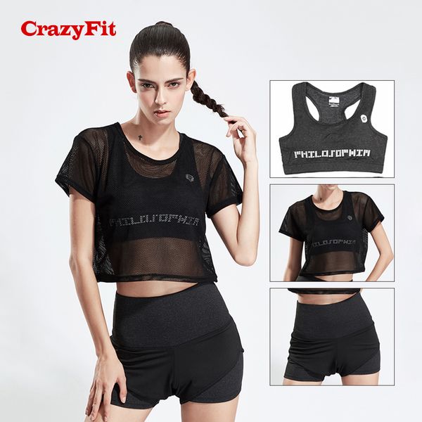 

crazyfit 2018 new yoga set 3 piece women fitness workout clothes jogging running sets gym clothing female sport suit sportswear, White;red