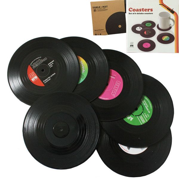 

6pcs/set drinks coasters table cup mat coffee drink placemat spinning retro vinyl cd record drinks coasters hh7-1533