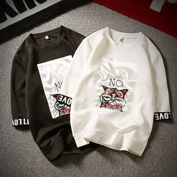 

new summer mens tshirt designer t shirt cat print fashion tide short sleeve t shirt men brand t-shirt luxury homme hip hop style, White;black