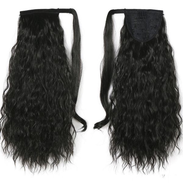 

corn curly hair strap-on type ponytail braided hiphop coil corn medium hair receiving human hair can be ironed or dyed 120g, Black