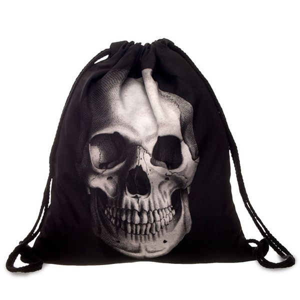 

punk women oxford drawstring bags backpack skull print vintage college students school bagpack girls feminina sack bags