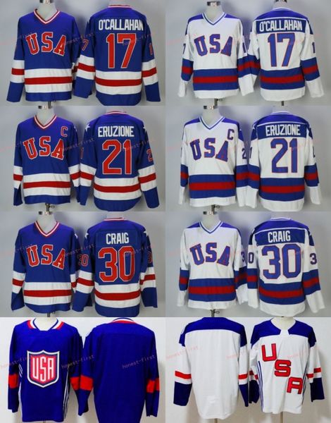 

men's 1980 USA Hockey Jersey 30 Jim Craig 21 Mike Eruzione 17 Jack O'Callahan Team USA Miracle On Alternate Year Vintage Jerseys