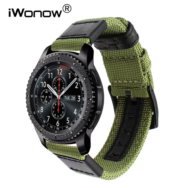 

genuine nylon + leather watchband for samsung gear s3 classic frontier quick release watch band canvas strap wrist belt bracelet, Black;brown