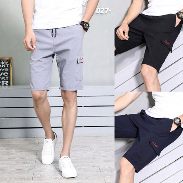 

2018 summer mens fit pants letter button pocket half-length pants trousers strentch joggers running sports plus size -4xl, Black;blue