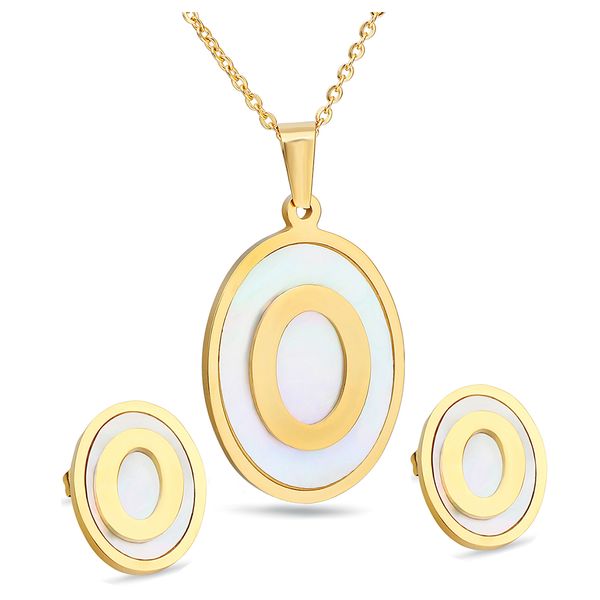 

316l stainless steel gold-color jewelry sets shell necklace earring set for women, Silver