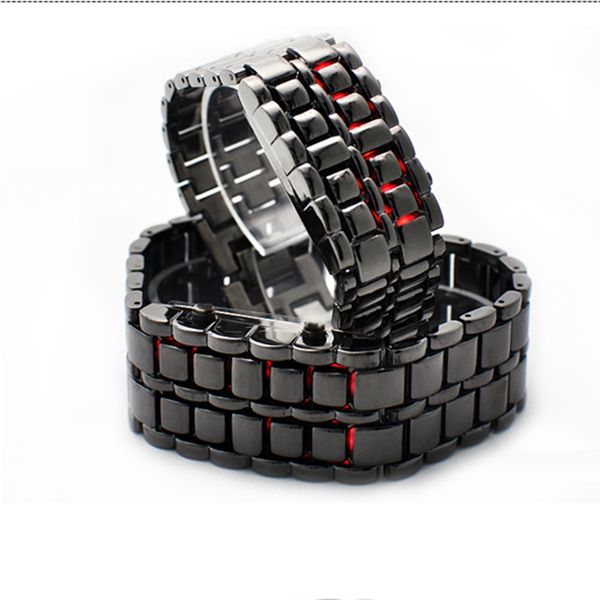 

relogio esportivo masculino men's style red &blue led metal lava style iron samurai watches fashion sports watches montre homme, Slivery;brown