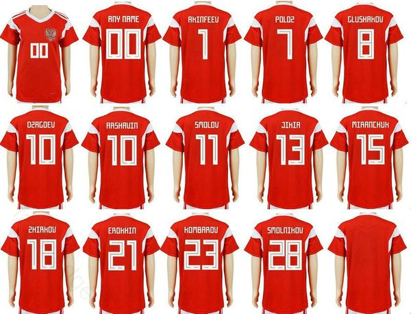 

Kids Russia Soccer Jerseys 10 DZAGOEV ARSHAVIN 11 KERZHAKOV 9 KOKORIN KOMBAROV POLOZ AMEDOV Custom Home Red Russian Youth Football Shirts