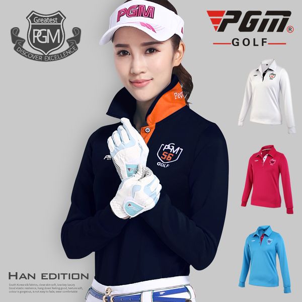 

golf shirt lady golf clothes women's long-sleeve t-shirt girl sportswear stand collar jersey 5 colors brand, Black;blue