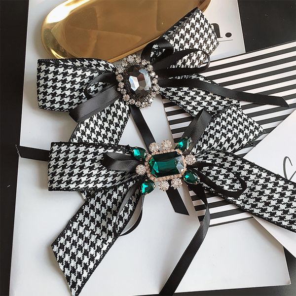 

new women bow tie flexible bowtie smooth necktie creative plaid butterfly diamond decorative ties ipping, Black;blue