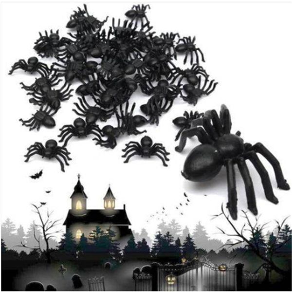 

50x new plastic black spider trick toy party halloween haunted house prop decor