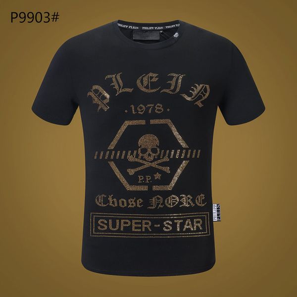 

PP Лето Новое Прибытие Мода Череп Печати заклепки футболка Мужчины Высокого Качес