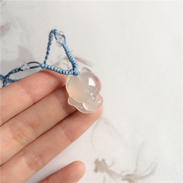 

natural white chalcedony pendant hand carved transparent animals pendant cute women girl necklace jewelry, Silver