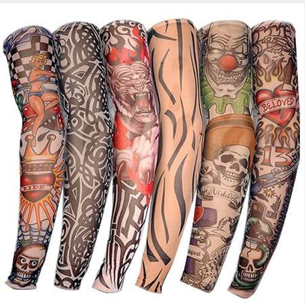 6 PCS Nylon elastische gefälschte temporäre Halloween Tattoo Ärmel Designs Körper Arm Strümpfe Halloween Tattoo für coole Männer Frauen D01040