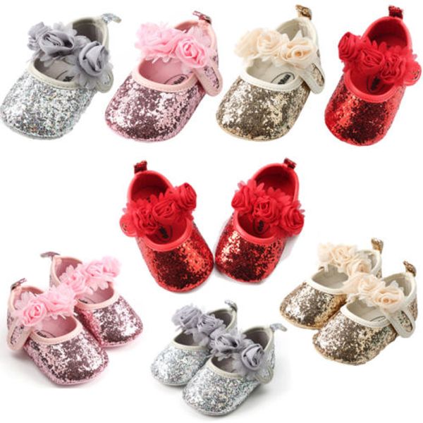 

newborn baby girls sequin crib shoes soft sole prewalker anti-slip sneakers