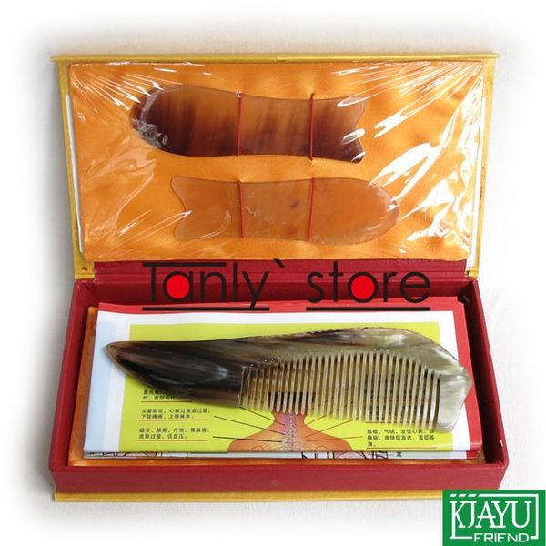 

100% ox horn traditional acupuncture massager tool gift box gua sha beauty kit 5pcs/set + 1pcs guasha chart + 1pcs big comb scraping guasha