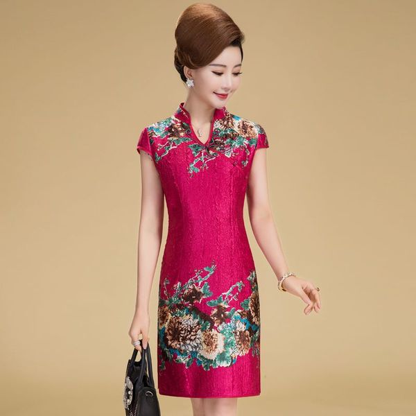 Elegante Feminino Qipao Clássico Chinês do vintage Cheongsam Primavera Verão Outono Elegante Vestido de Banquete ritual curto mulheres festa Vestidos