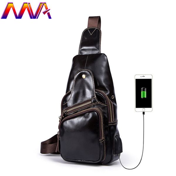 

mva promotion fashion genuine leather men chest bag with convenient usb chest bags and headset shoulder bags men waist pack