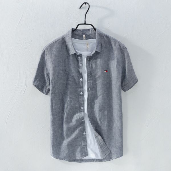 

reserva aramy reservde 2018 men's linen shirt men's casual short sleeve 100% linen good fabric brand shirt, White;black