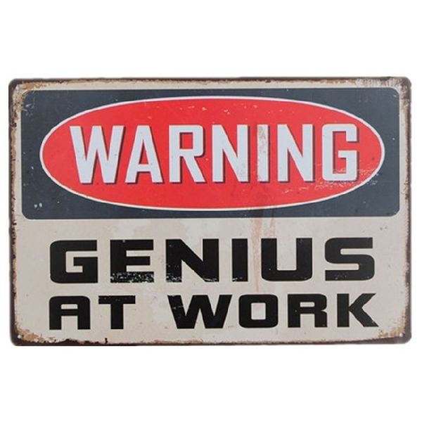 2019 Warning Genius At Work Vintage Metal Signs Home Decor Cafe