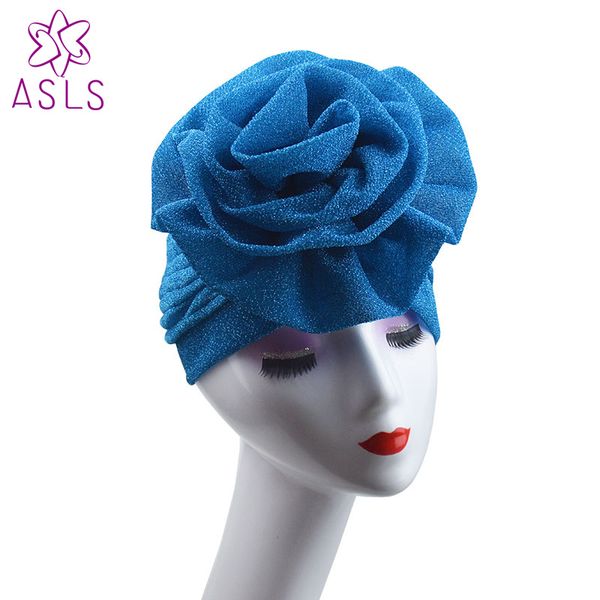 Women Elegant Flower Glitter Turban Hat Muslim Indian Cap Head Wrap Headwear Shiny Shimmer Bandana