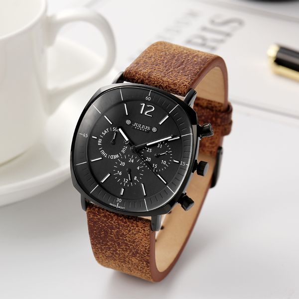 

real functions men's watch isa quartz hours clock business sport dress bracelet leather boy birthday christmas gift julius, Slivery;brown