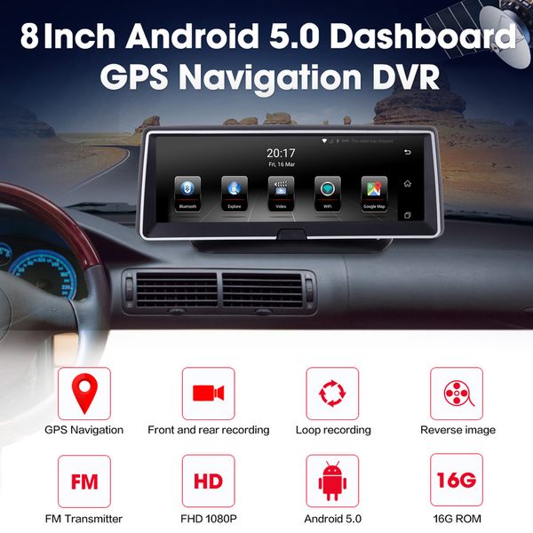 

XGODY 3G 8 Inch Car DVR GPS Navigation Touch Screen Android 5.0 Navigator 16GB ROM Bluetooth WiFi Dash Rear View Camera HD 1080P