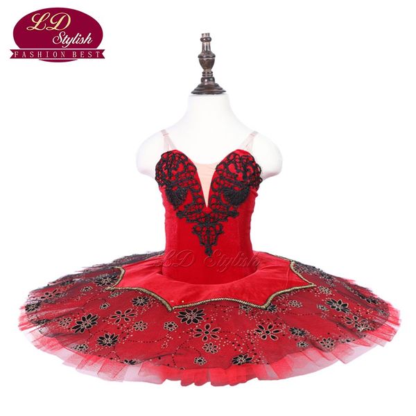 

children red ballet tutu classical stage performance apparel girls ballet dance fashion skirt ballet dresses, Black;red