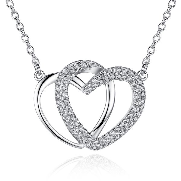 Double-Mounted 925 Sterling Silver CZ Heart Infinity Necklace