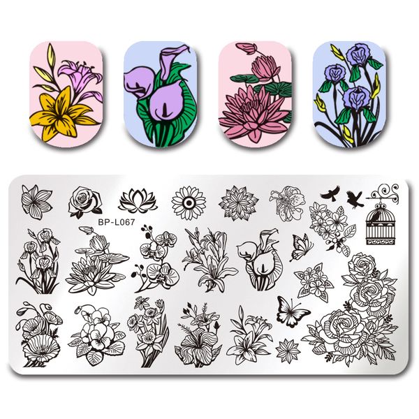 

born pretty flower pattern stamping template rectangle manicure nail art stamp image plate bpl-67, White