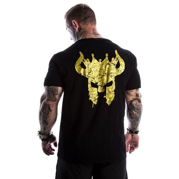 

men t fashion casual printed shirt fitness tee male bodybuilding crossfit slim fit cotton shirts sleeves short new nfgcw, Black