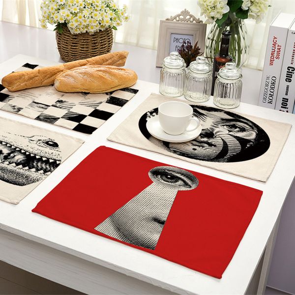 

1 piece retro fornasetti artical dinner table cotton printing placemat setting placemats table bowl plate pad coasters mat