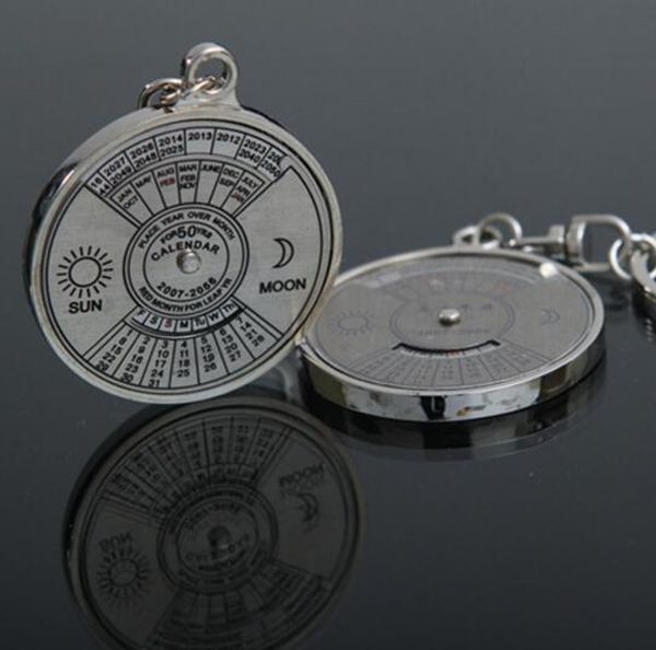 

50 year calendar key chain mini metal ring compass keyring keyfob hiking camping outdoor sports survival tools