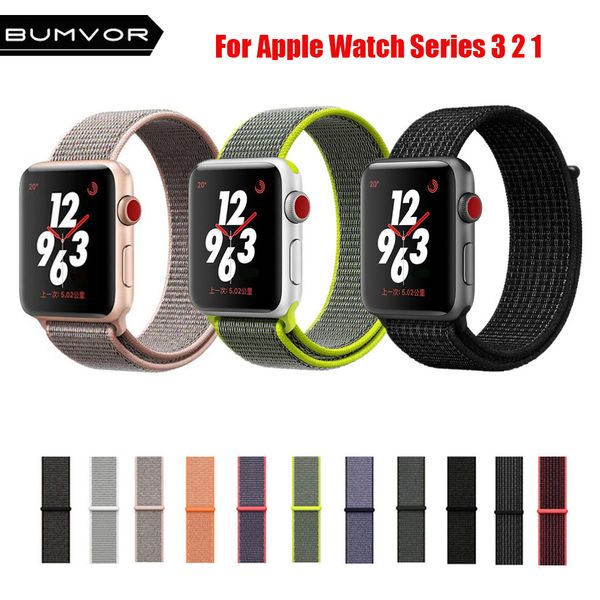 

sport woven nylon loop strap band wrist braclet fabric nylon band 1/2/3 series 38mm 42mm strap, Black;brown
