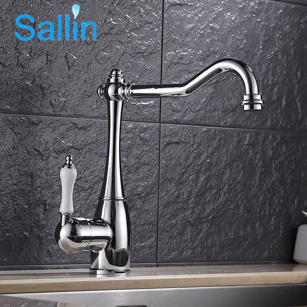 

antique style chrome brass kitchen mixer 360 swivel spout kitchen water mixer oval shaped faucet with porcelain handle