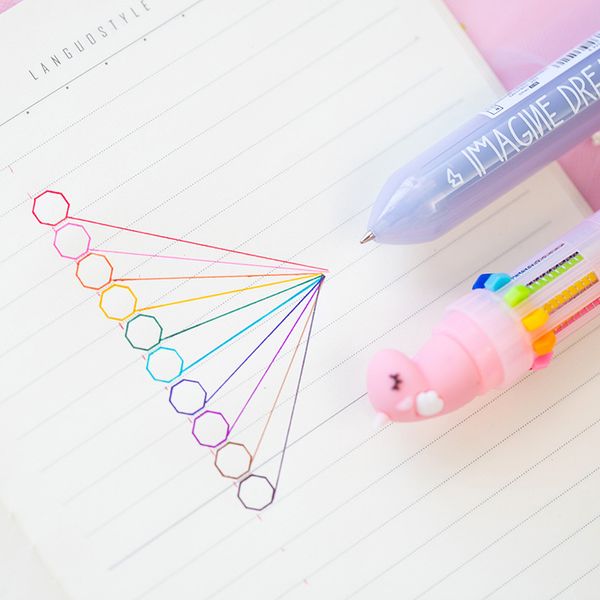 

4 pcs cartoon unicorn ballpoint pen 10 color refill in 1 marker writing liner cute stationery office school supplies a6006, Blue;orange