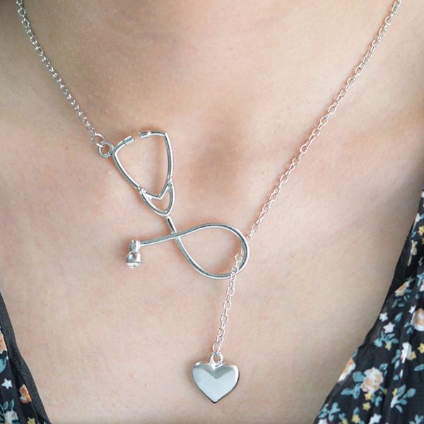 

new arrival 4 colors rose gold silver black nurse stethoscope heart necklace jewelry nursing medicine graduation gift #278534