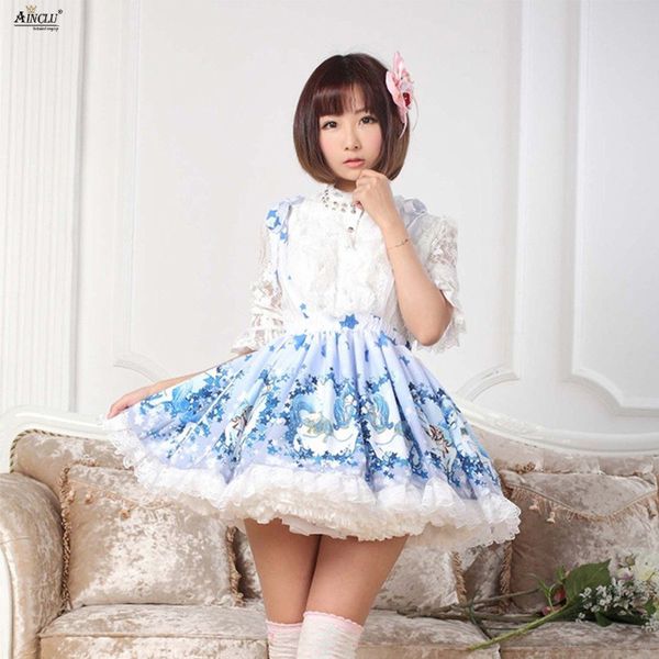 

2018 spring/autumn new arrival lolita skirt blue polyester lace deer prined lolita suspender fresh cute princess skirts, Black;red